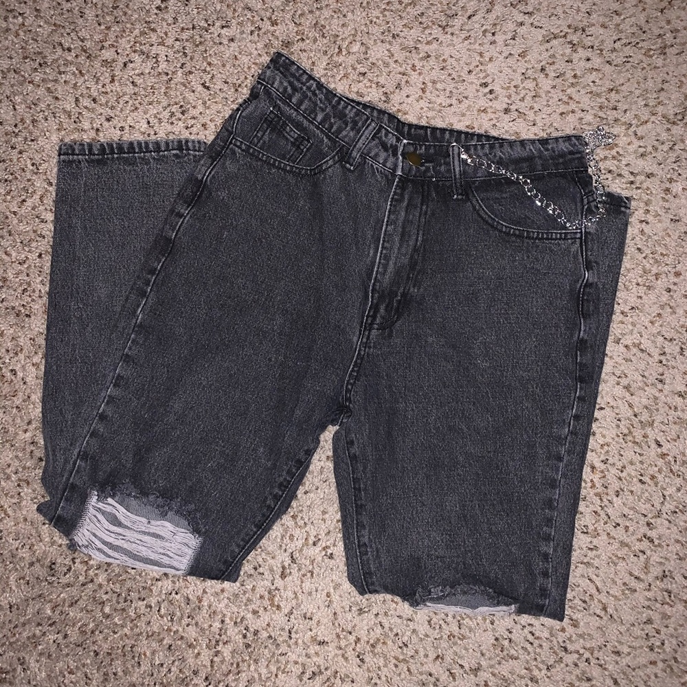 Grungy faded wash mom jeans
